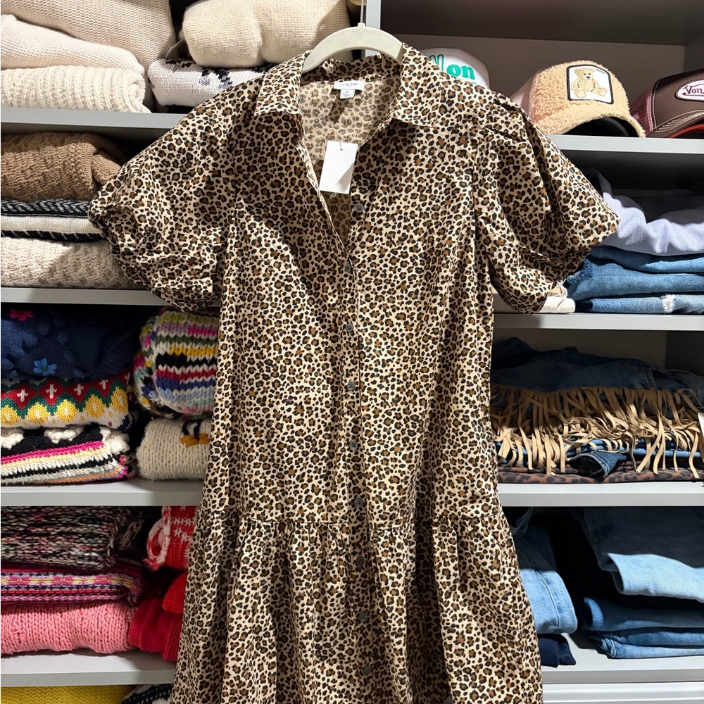 J. Crew Leopard-Print Midi Dress in Beige and Black